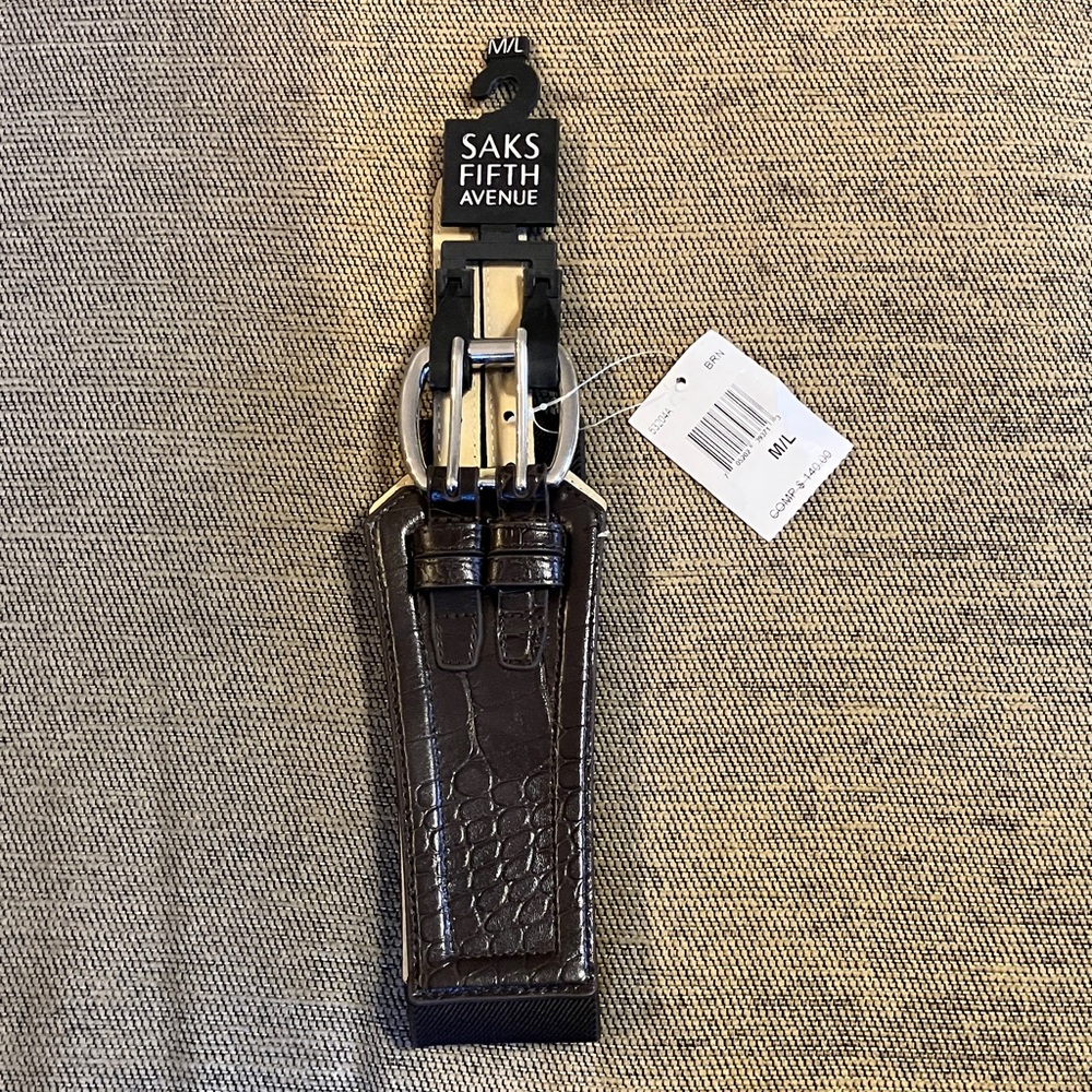Saks Fifth Avenue Crocodile-Embossed Brown Belt